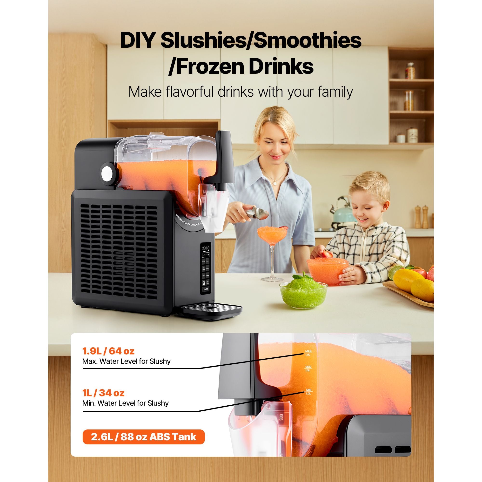 Slushie Machine, 2.6L/88oz No Ice Needed Slushy Machine for Home,